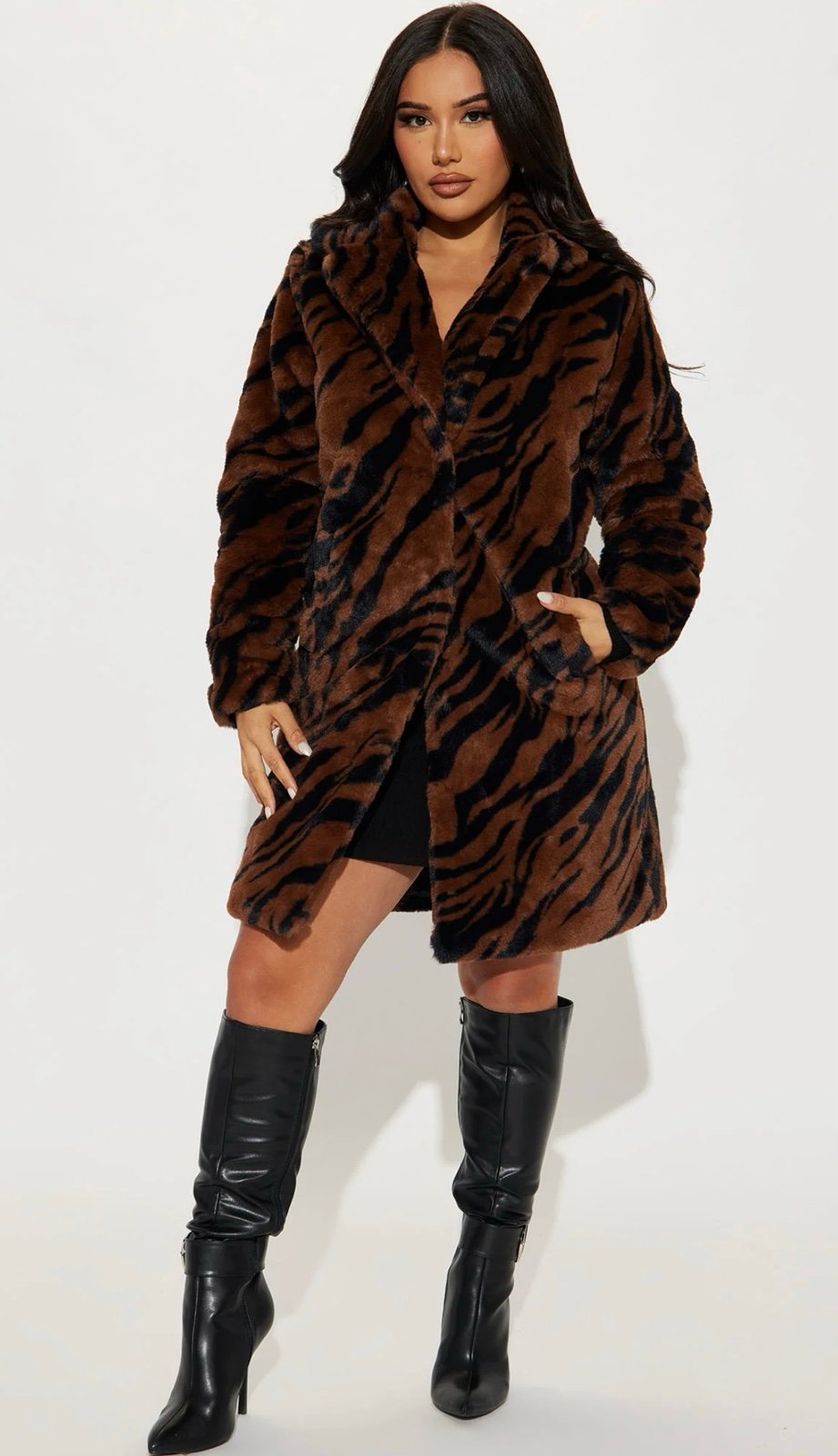 Fashion Nova Zebra Print Faux Fur Coat