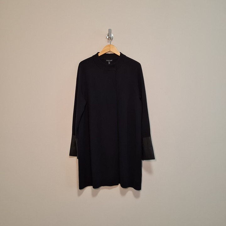 Eileen Fisher NEW Cardigan Sweater 100% Wool Leather Cuffs XL NWT Black Coat