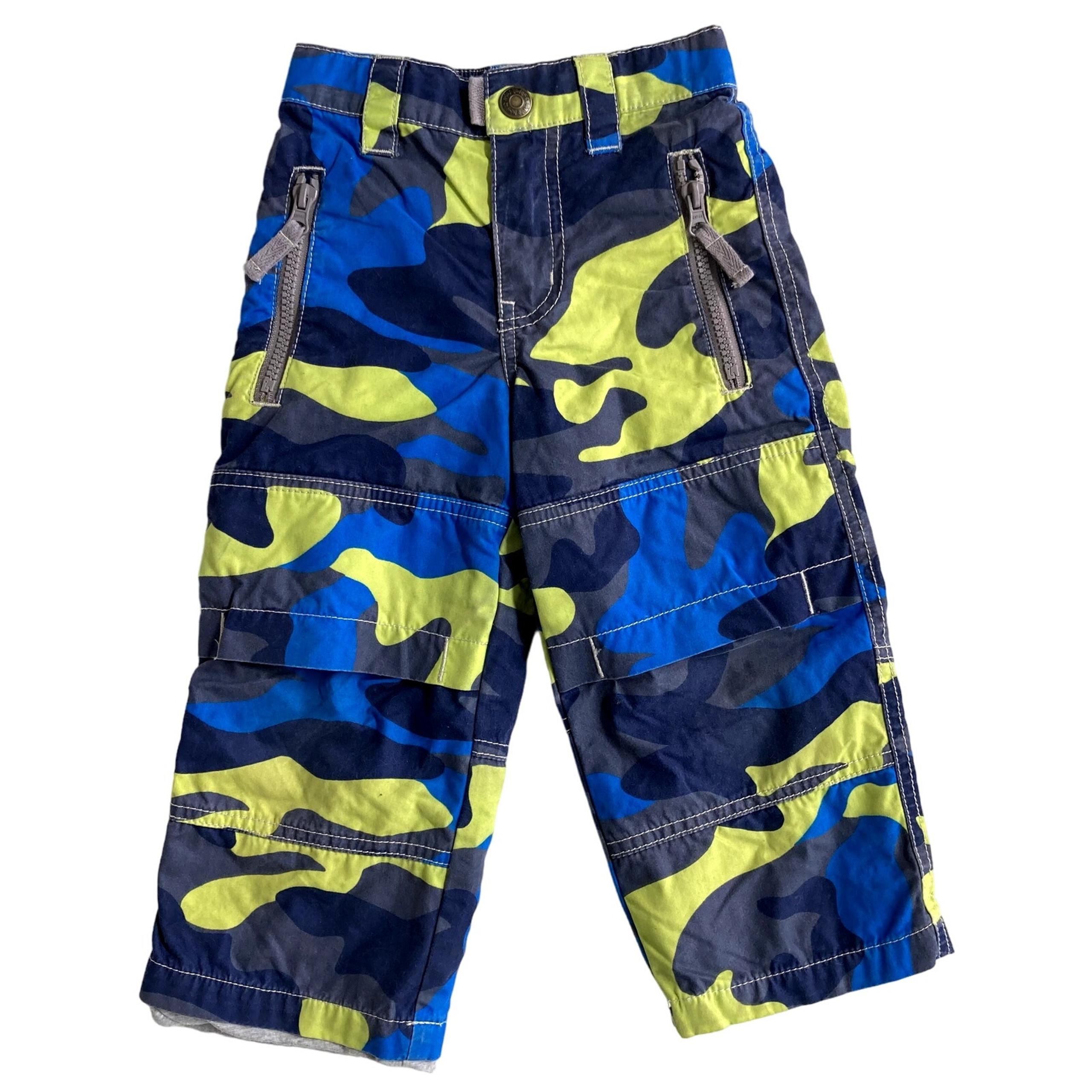Mini Boden Camouflage Lined Skate Pants - Blue Gray Yellow - 3Y