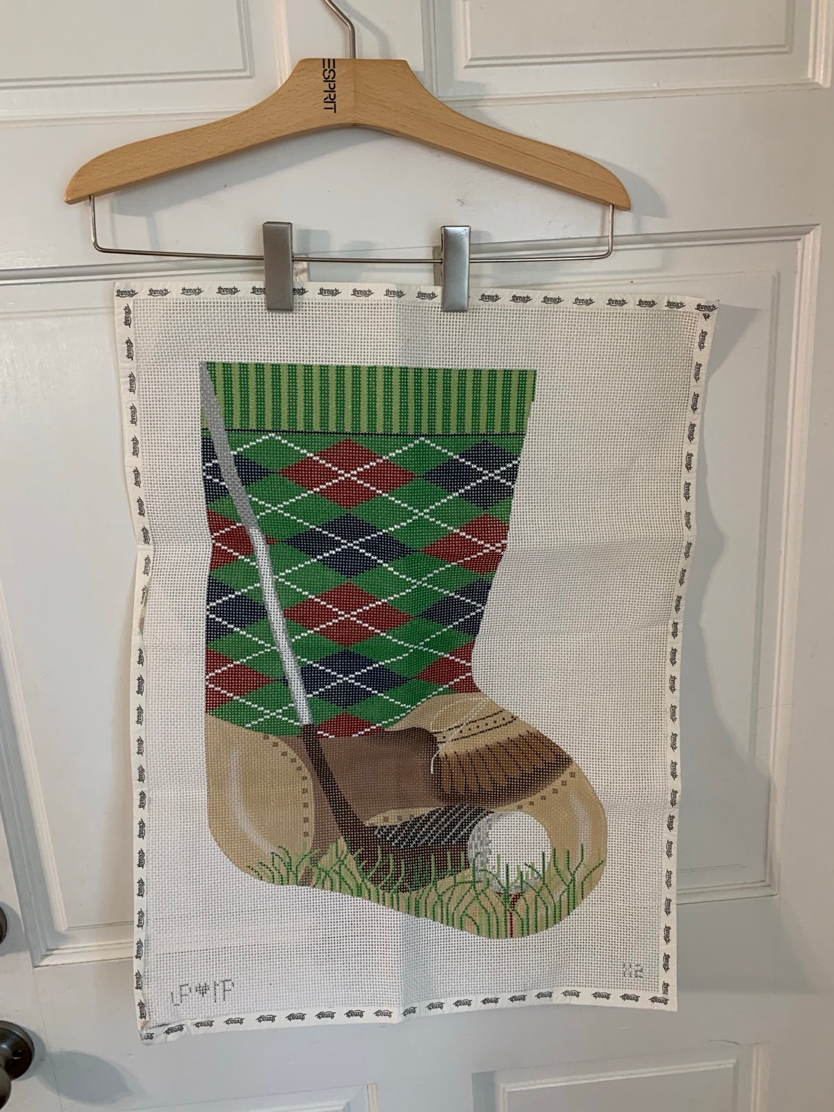 Handpainted Needlepoint Golf Themed Christmas Stocking On Canvas