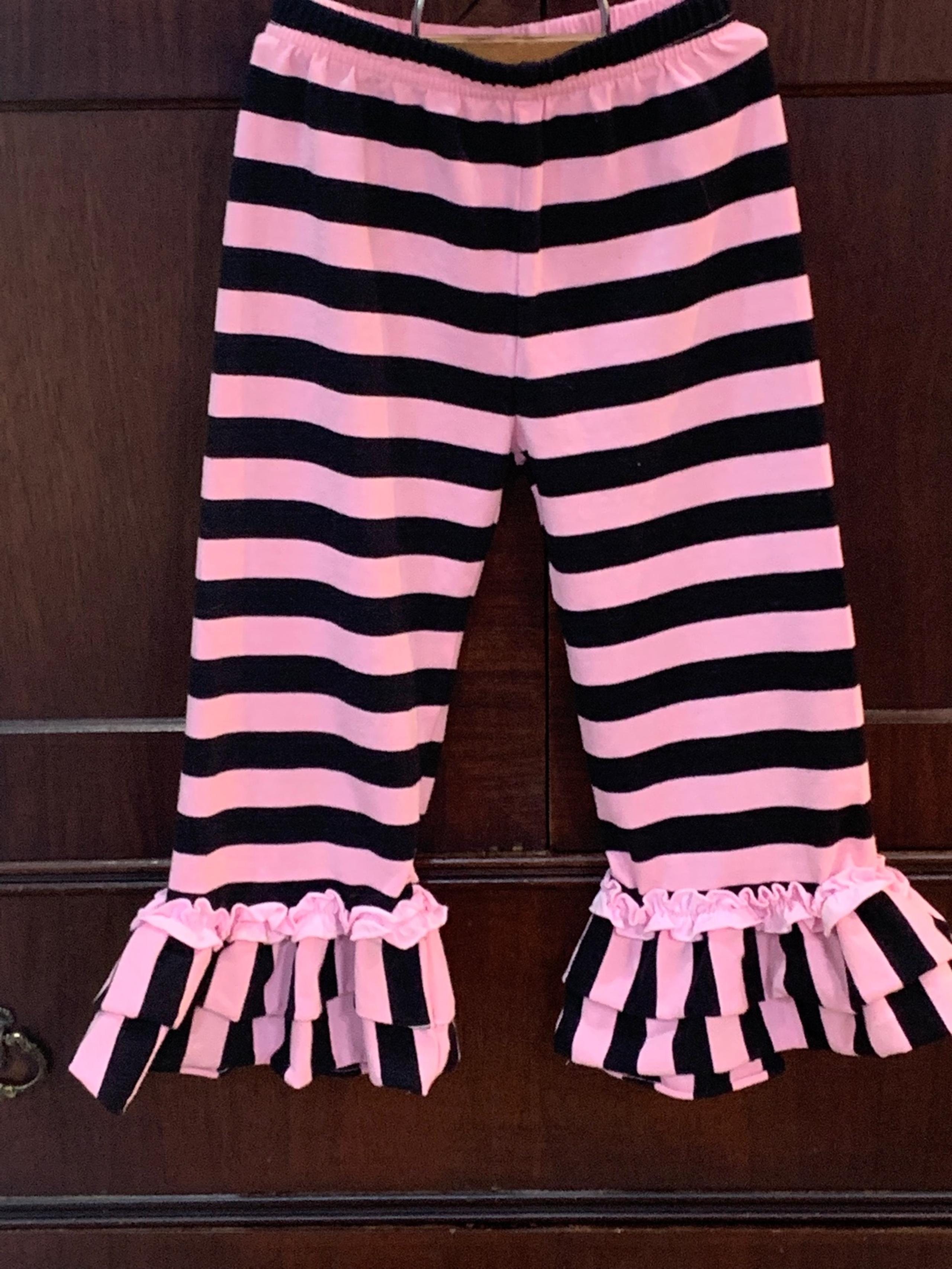 Princess Linen Girls 4T Pink and Black Stripes Ruffle Pants