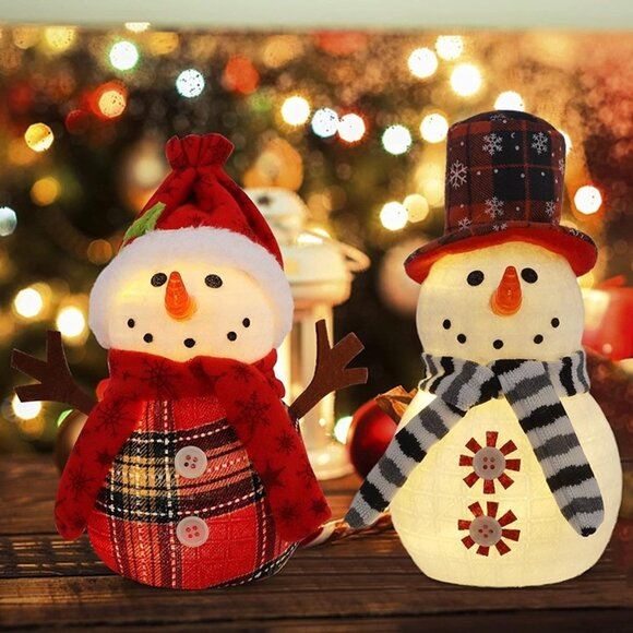 NEW 2 Pcs Snowman with Warm White LED Lights, Christmas Table Decorations