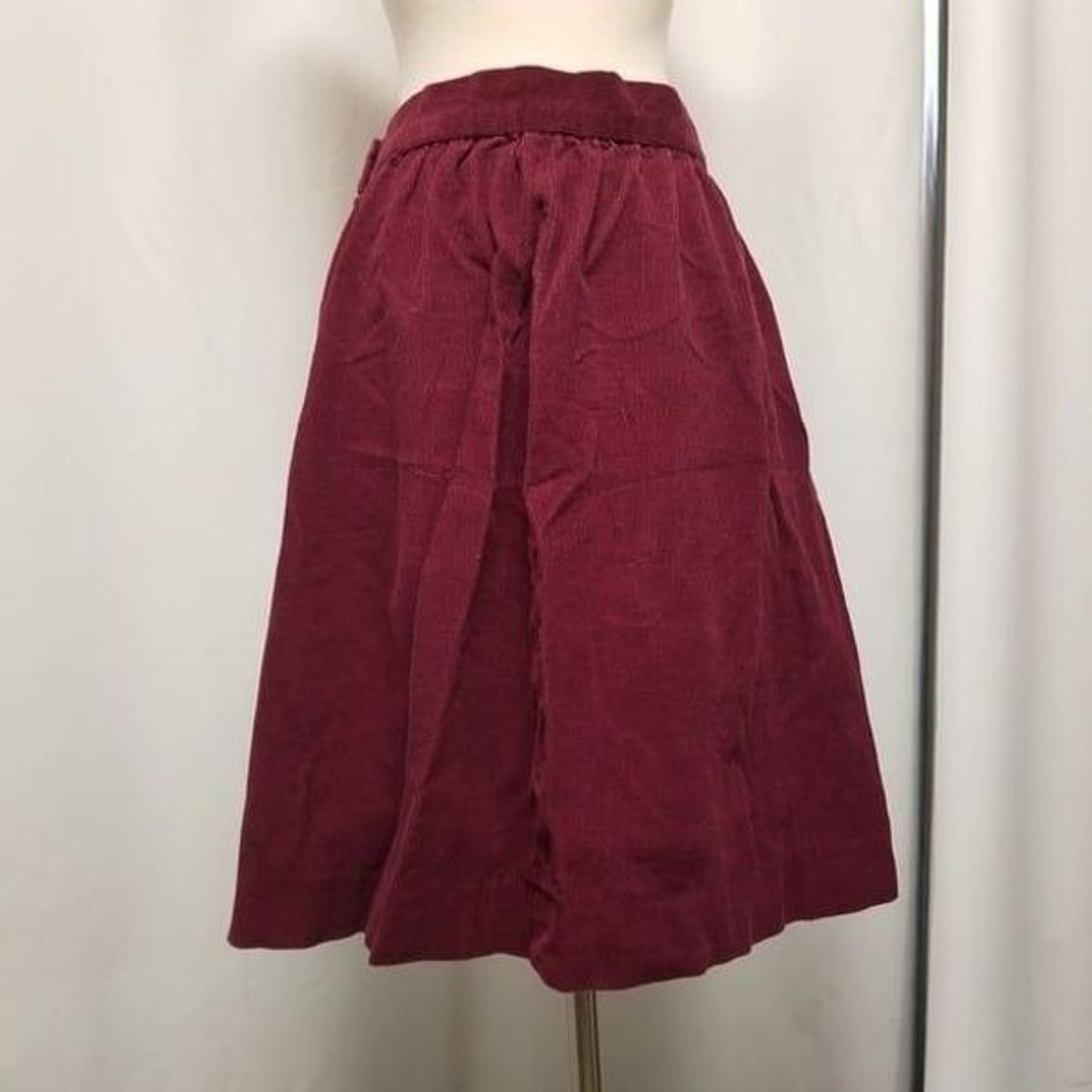 Vintage 70s Burgundy Corduroy Handmade A-Line Pleated Midi Skirt 6 Small
