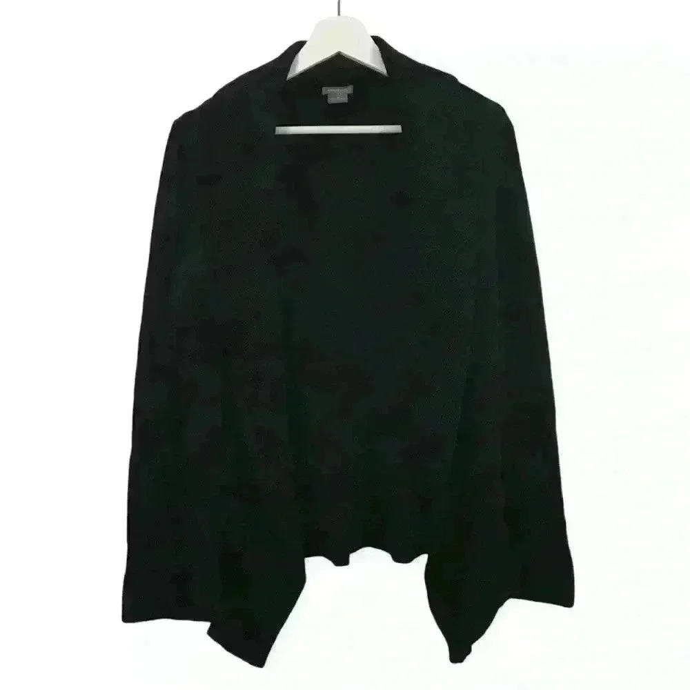 Ann Taylor Womens 100% Merino Wool Open Front Black Cardigan Size M
