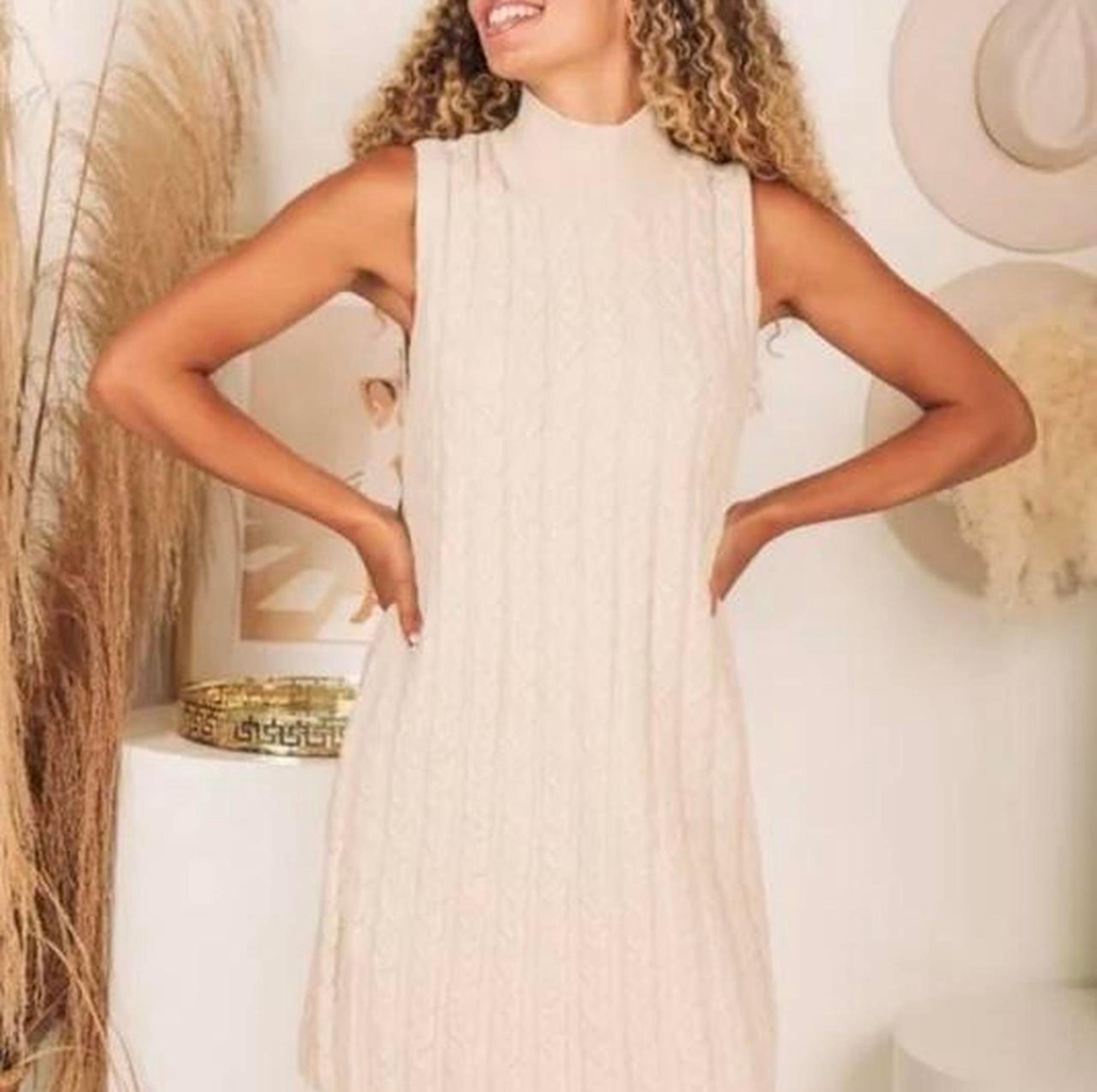 Calvin Klein Cream ribbed cable sweater sleeveless dress