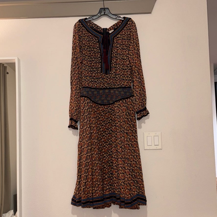 Talitha Rosa Banded Waist Georgette Midi Dress 100% Silk SZ S EUC