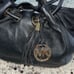 Michael Kors Womens Leather Ring Handle Hobo Handbag Black