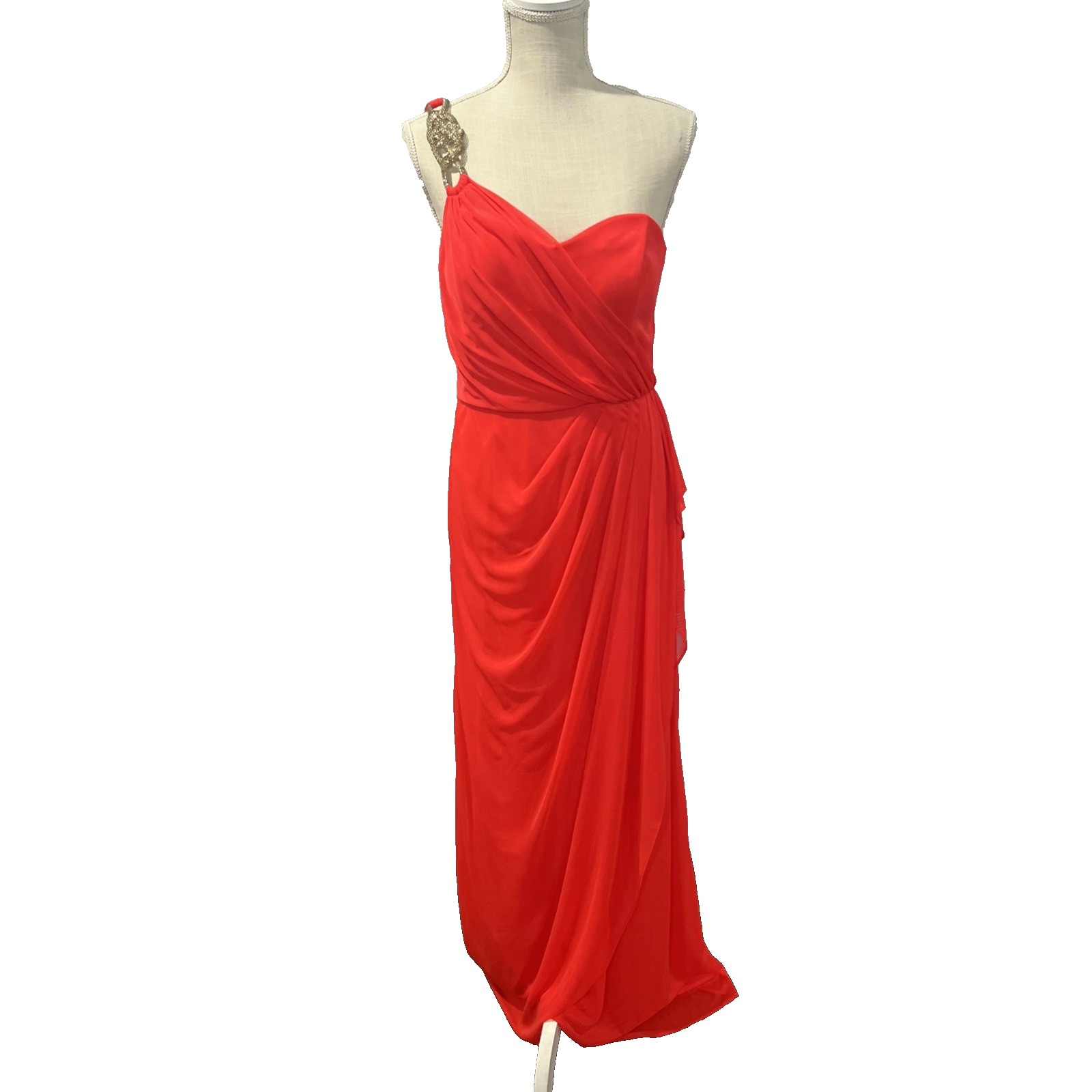 Xscape Joanna Chen Womens Pink Coral Formal Maxi Dress Size 12 Metal Prom Gala