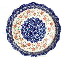 Floral Design Polish Pottery hand crafted and painted scalloped edged pie plate