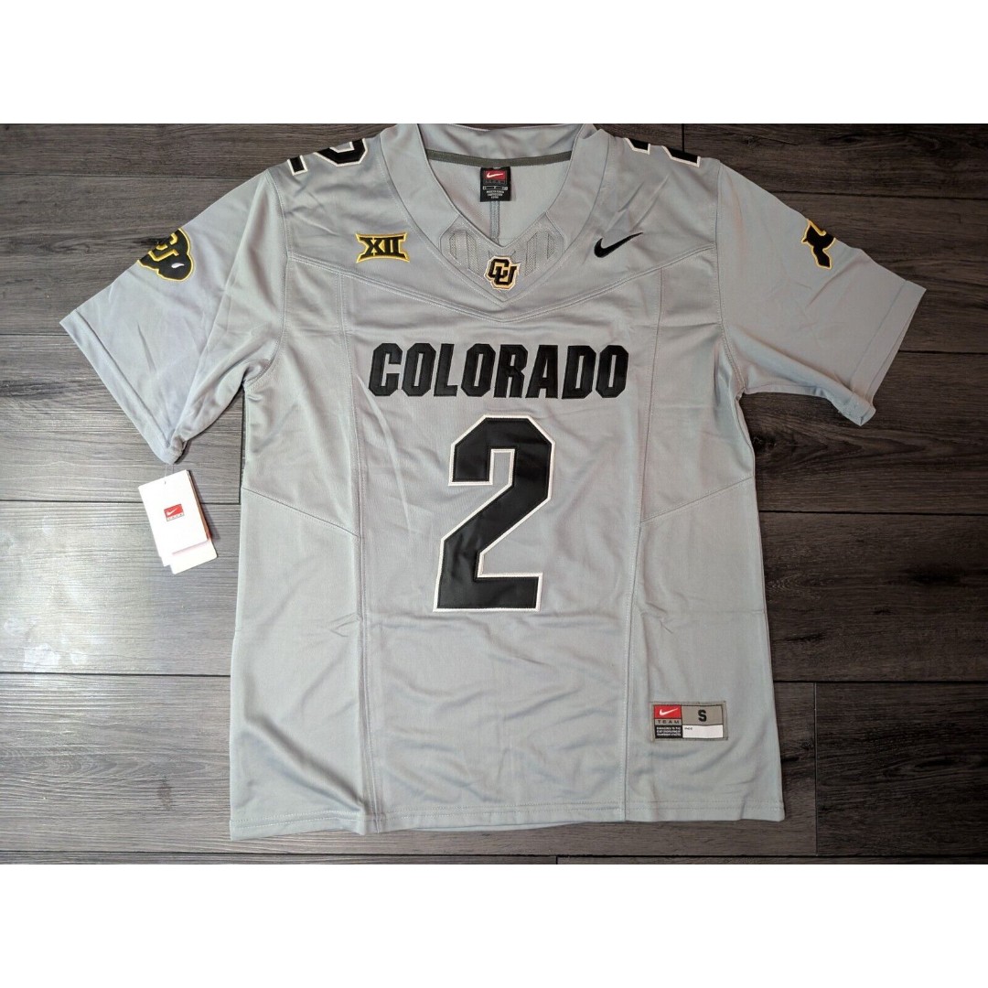 Shedeur Sanders #2 Colorado Buffaloes Big 12 Gray Football V Neck Jersey Small