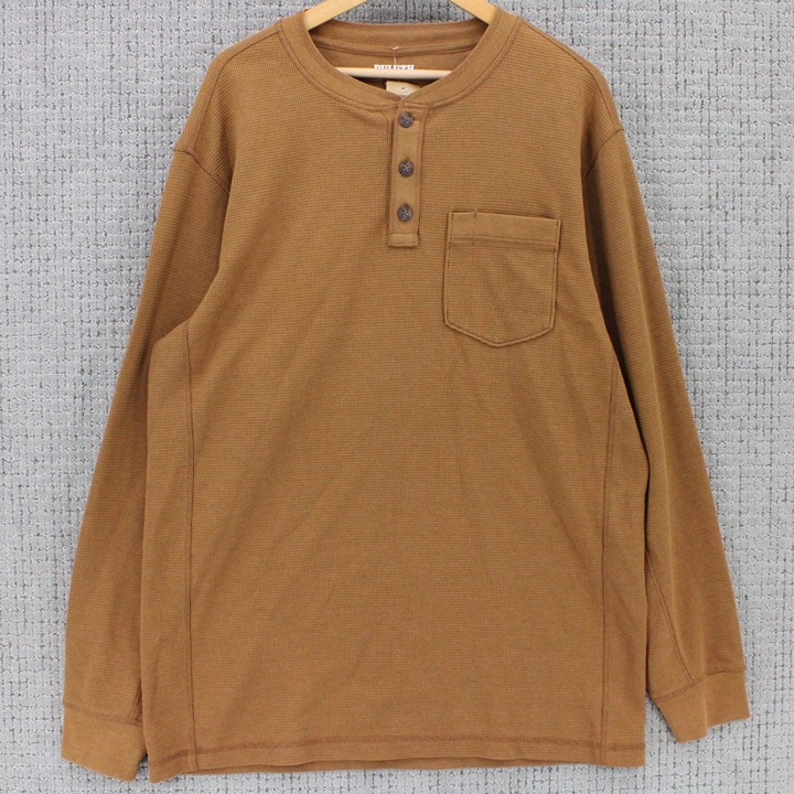 Duluth Trading Co Thermal Henley Shirt Mens Large L Brown Relaxed Fit NWT