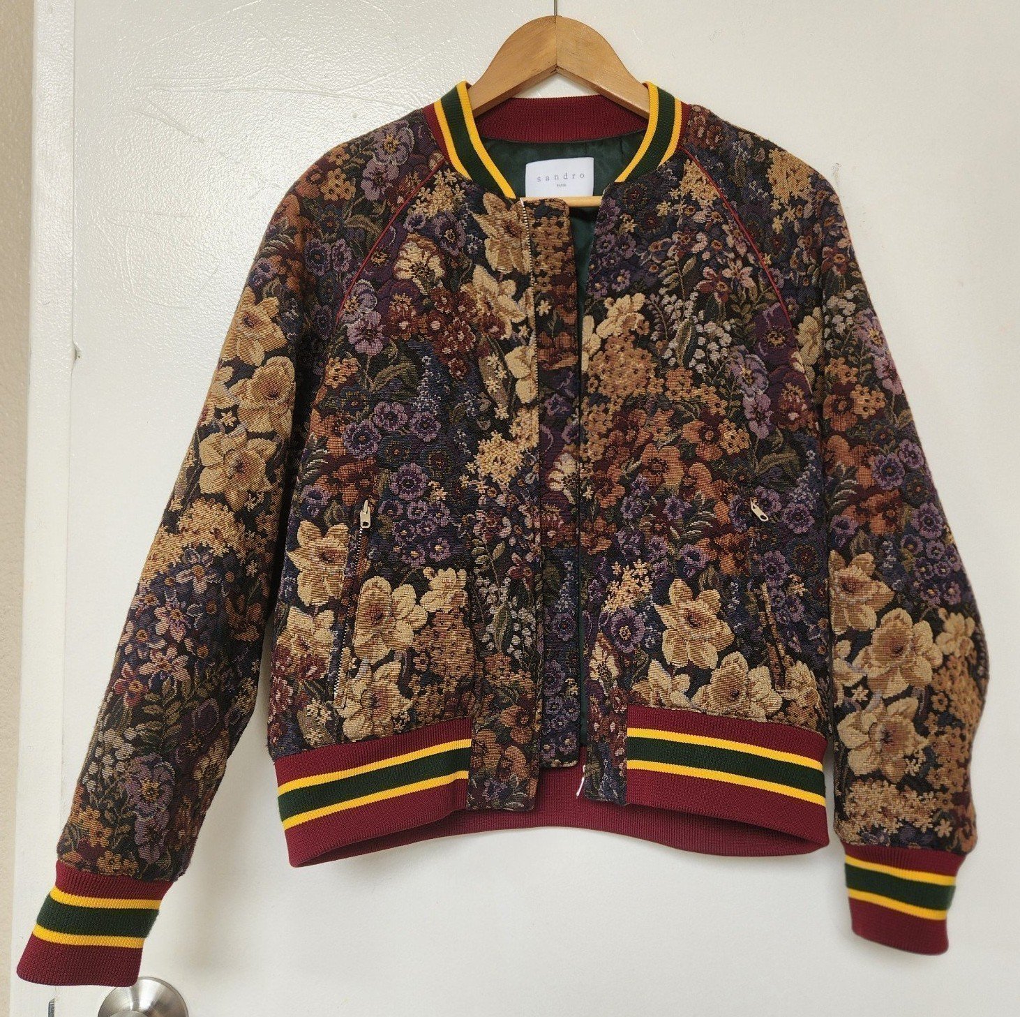 Sandro Paris tapestry bomber varsity jacket size 6