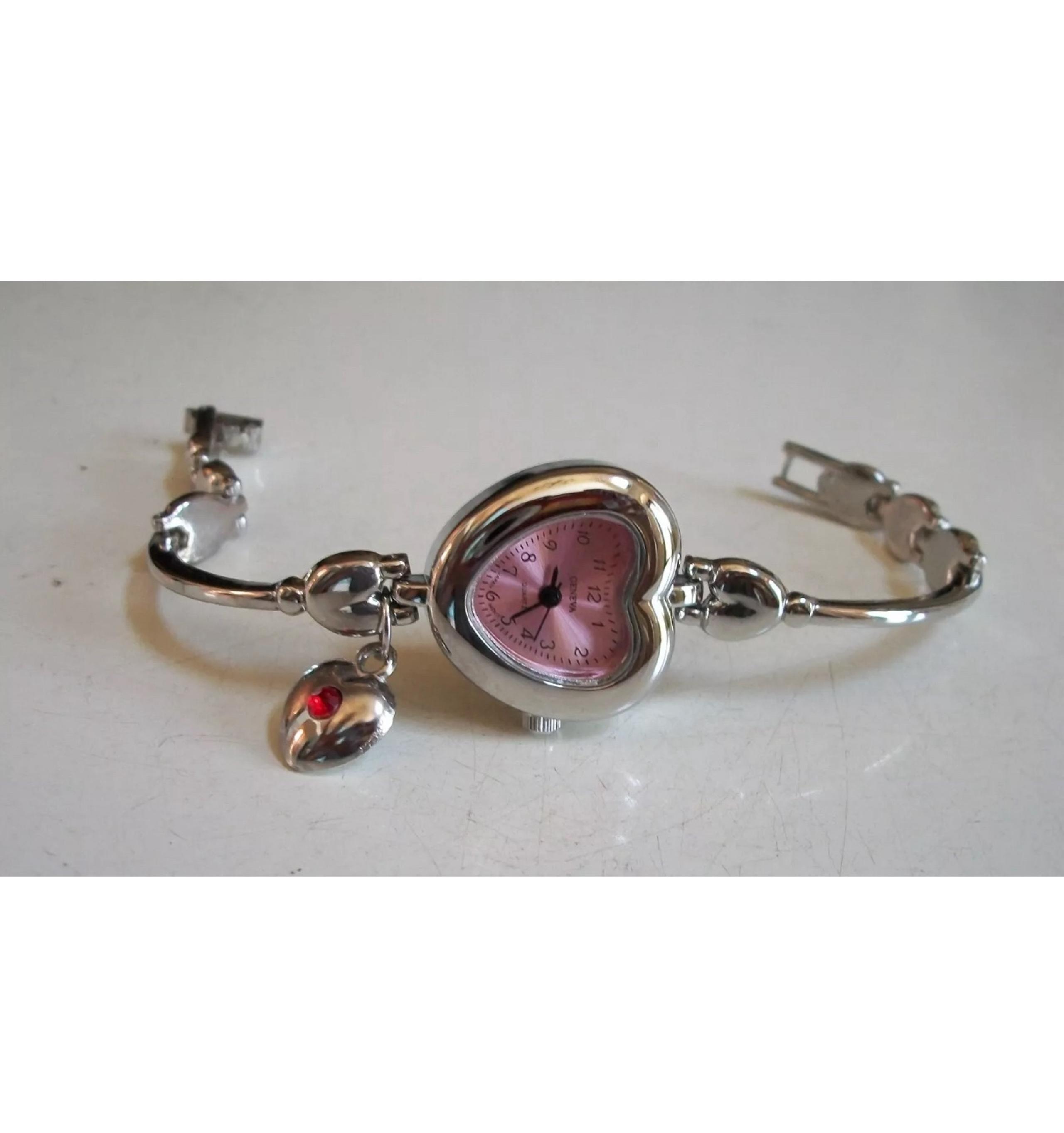 Women's Number Dial Dangling Heart Silver Finish Fashion Fun Watch