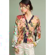 Anthropologie Farm Rio Floral Kimono Top Women's Blouse Shirt Medium Boho