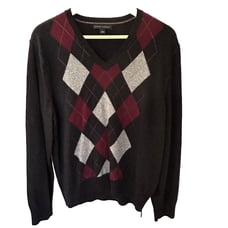 Banana Republic Argyle V-Neck Sweater Size Large Merino Wool Charcoal Burgundy