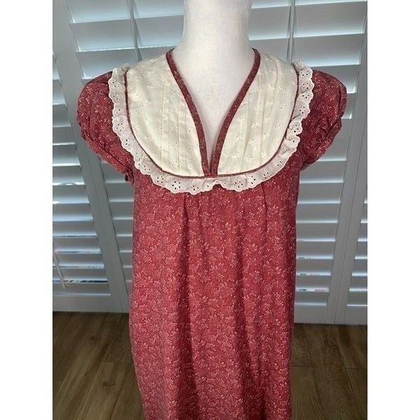 VTG 70s Lola Jrs. Hawaii Red Floral Hippie Chic Prairie Maxi Dress Eyelet Small