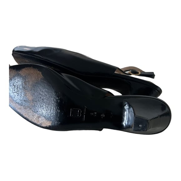 Bruno Magli Black Patent Leather Sling Back Open Toe Sandals Heels Size 6.5B