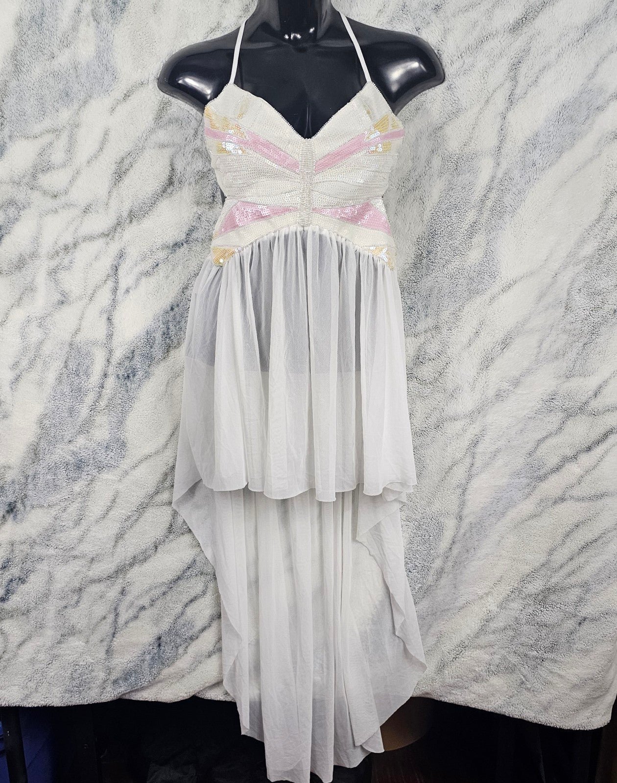 Club Exx L/XL Sequin Butterfly Mesh High-Low Sheer Dress