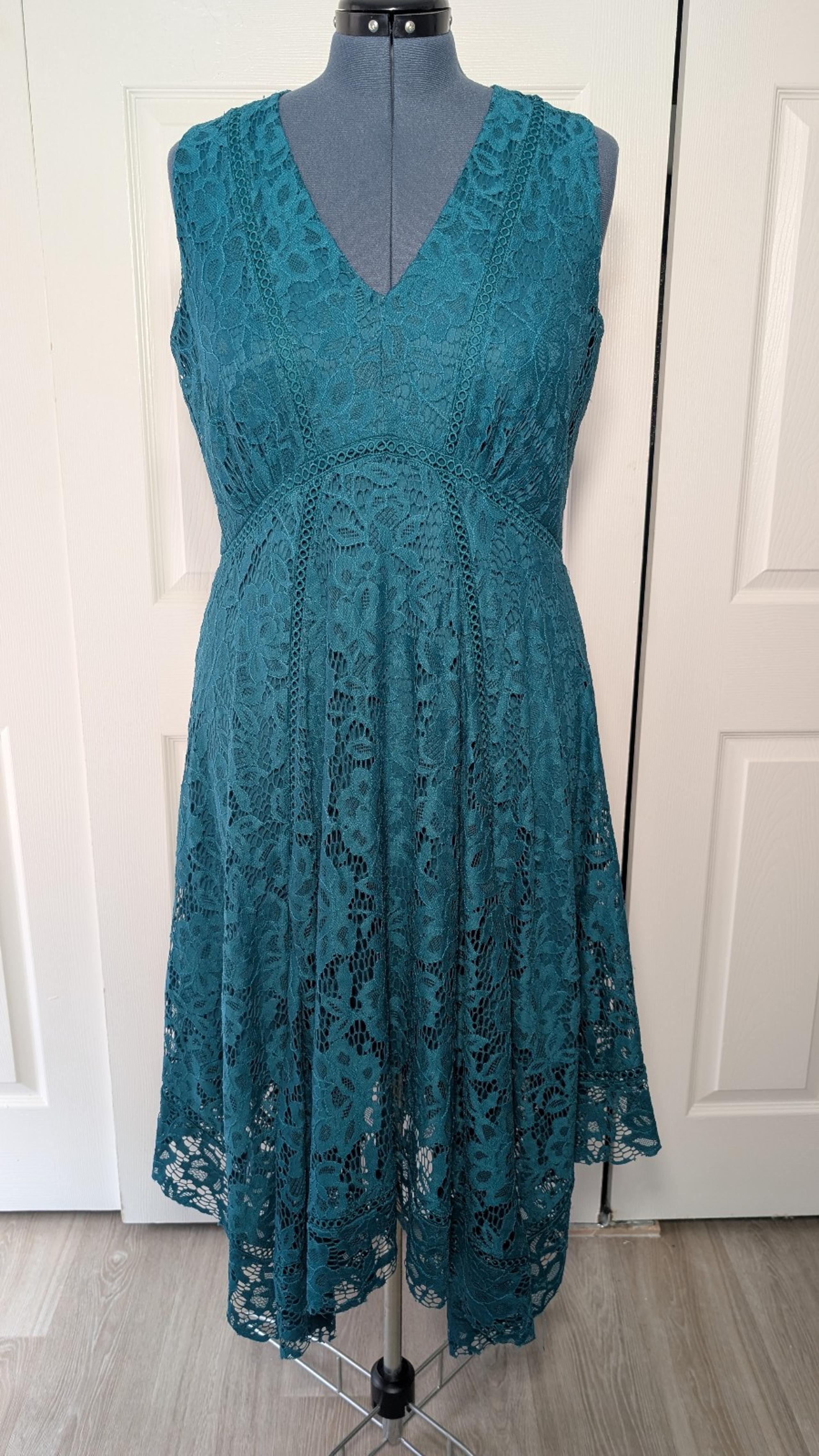 Taylor Floral Lace Green/Teal Handkerchief Hem Dress