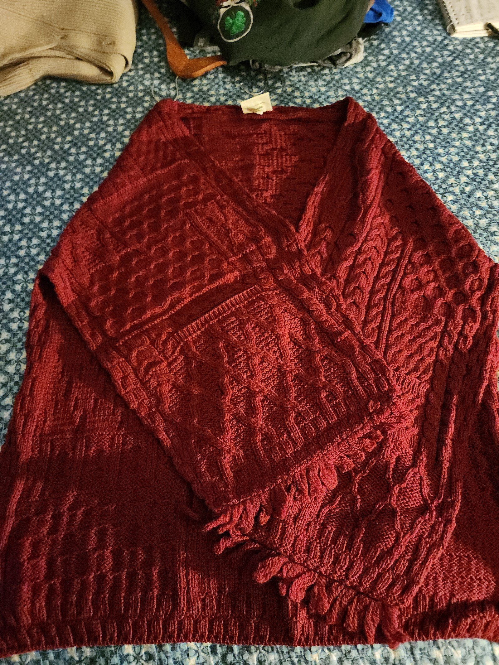 Irish Merino Wool Sweater Wrap, OS, NEW