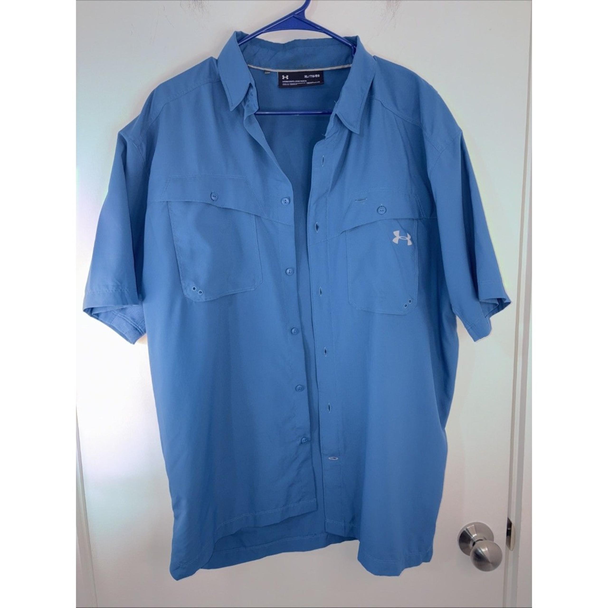 Under Armour Loose Fit teal Blue vented button up short sleeved shirt - Men XLG