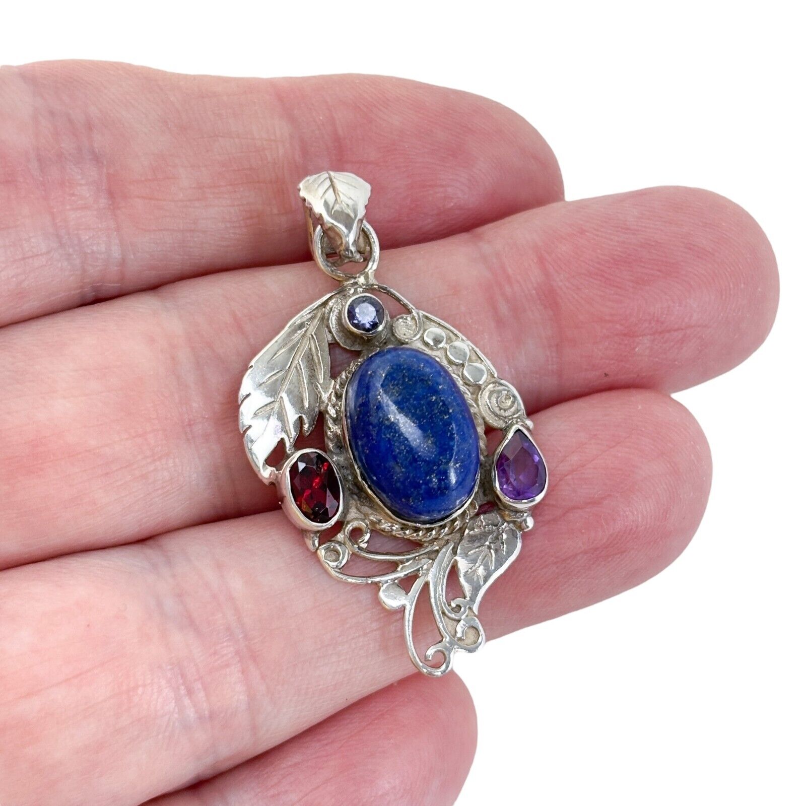 Vintage Sterling Silver 925 Lapis Lazuli Amethyst Garnet Tanzanite Pendant
