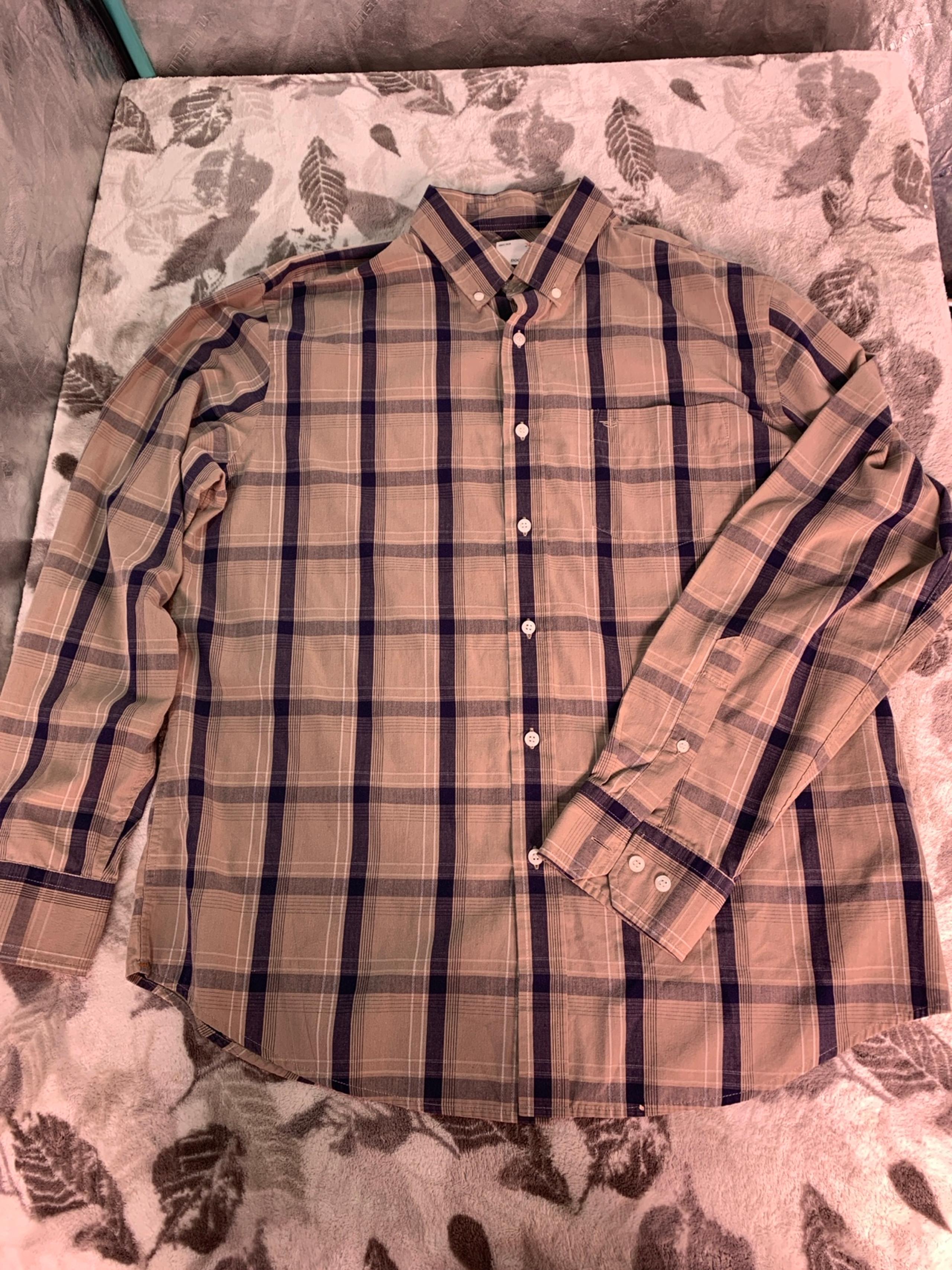 Dockers Button Down Shirt Long Sleeve men's LG, Plaid Earth tones, Blue/Brown