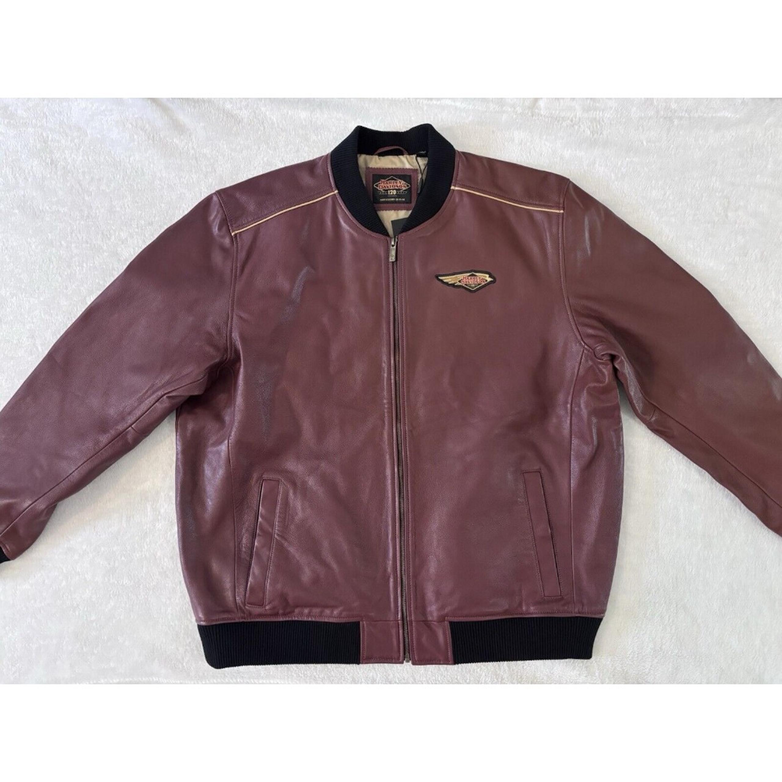 Harley Davidson 120th Anniversary Leather Bomber Jacket Dark Red Men 2XL XXL 2X