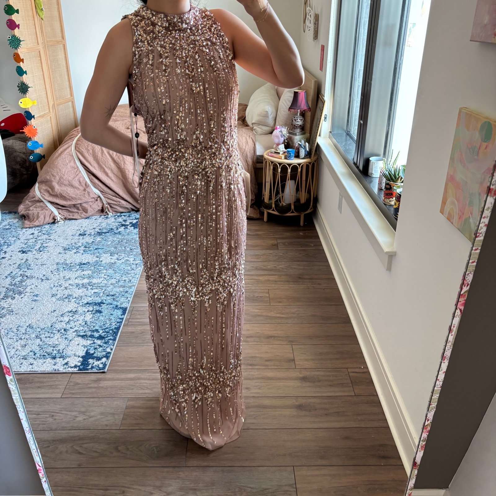 Adrianna Papell bridesmaid beaded pearl halter column dress size 20 NEW