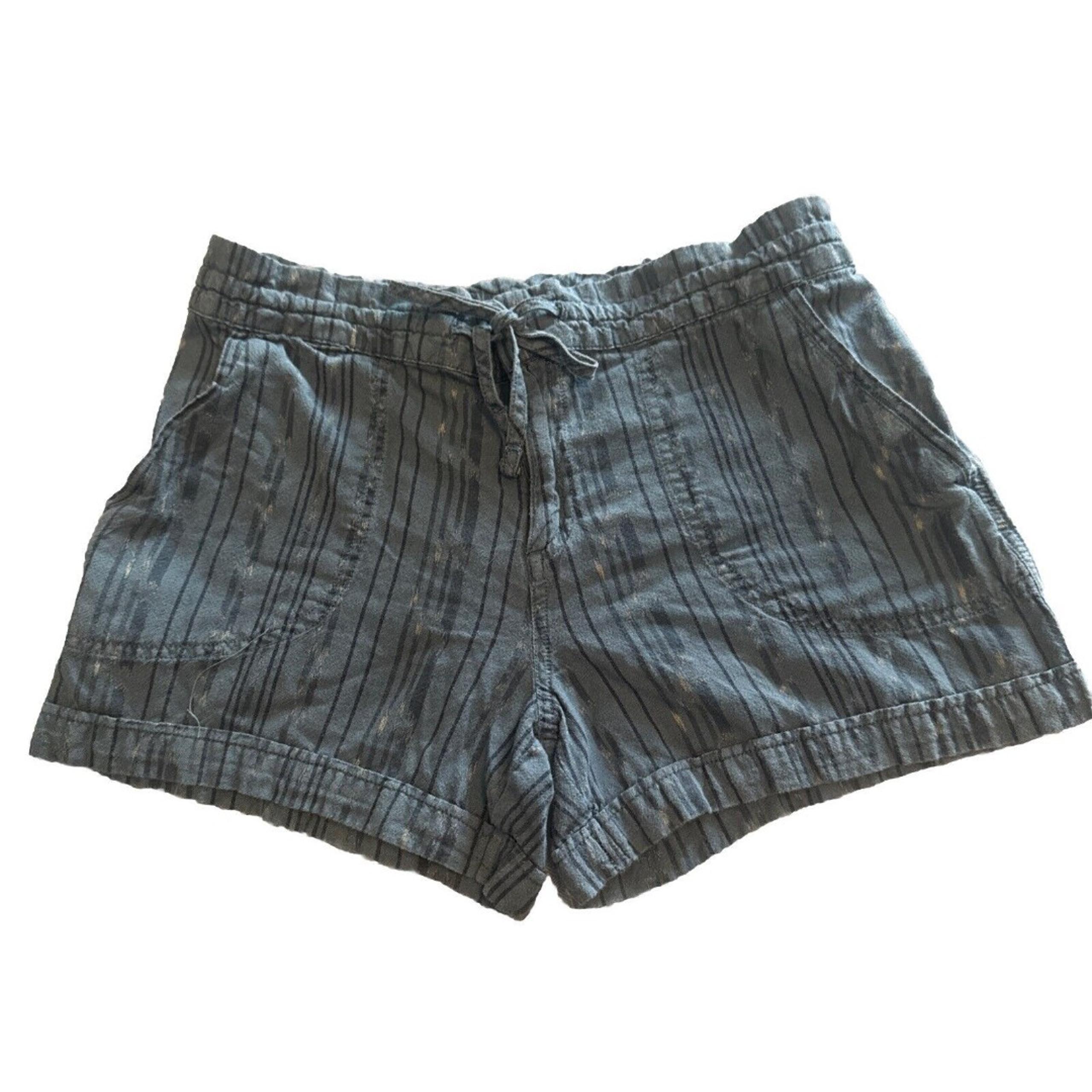 Women’s Prana Shorts Arlie Blue Organic Cotton Striped Pockets Paperbag Sz Med