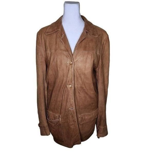 Vintage 60s 70s Suede Hippie Shacket Jacket Womens Size XL Brown
