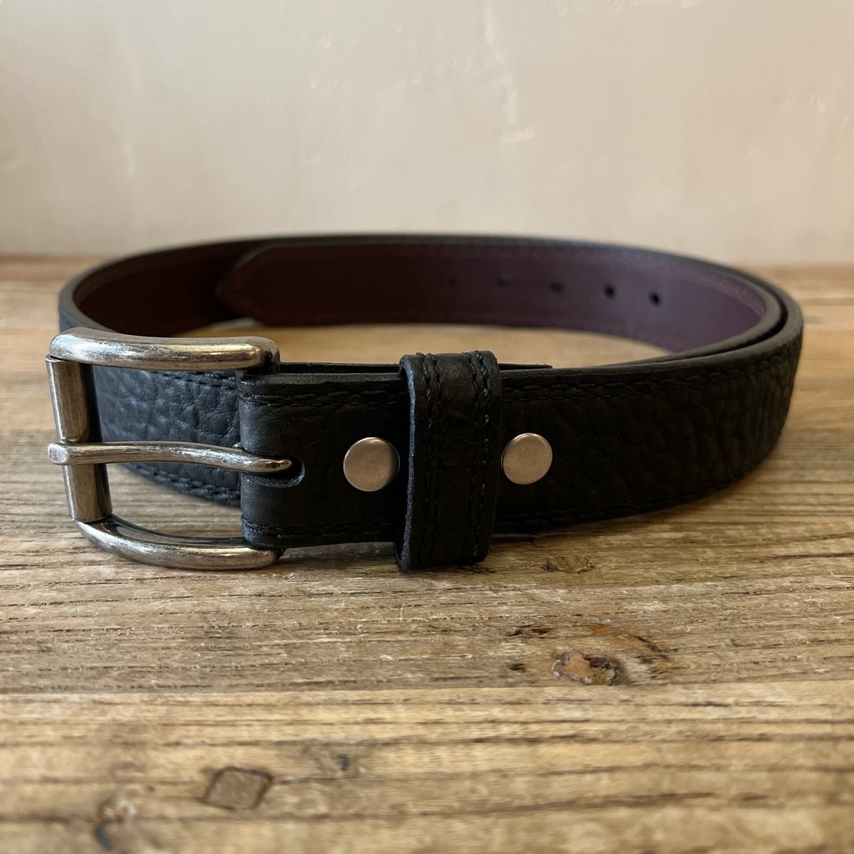 Vintage Bison Navajo Black Textured Leather Belt, Size 46