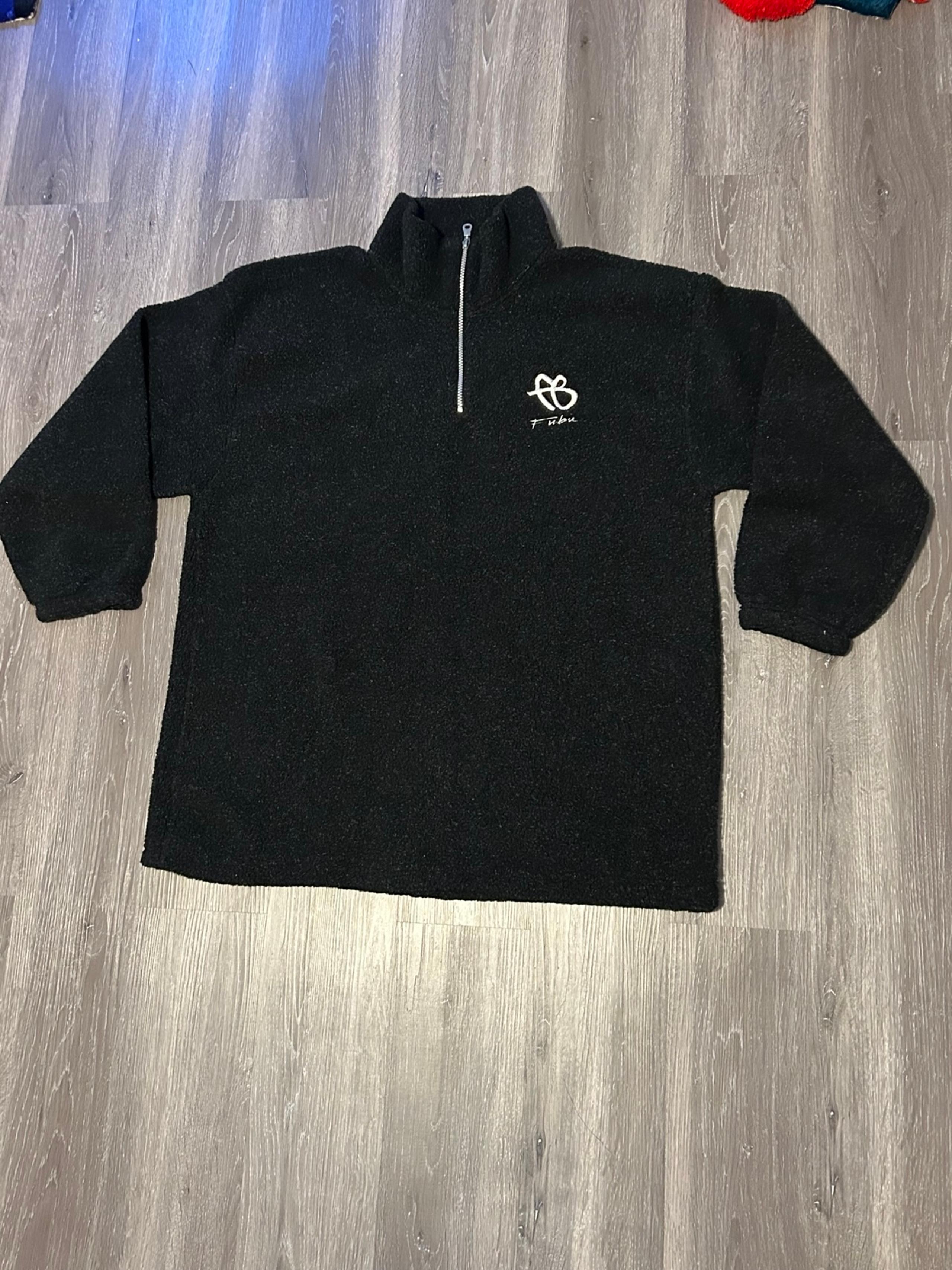 Fubu Sweater Men's Size Large Black Pullover Fleece Olympic 1/4 Zip Fleece