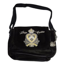 Vintage JUICY COUTURE Y2K Black Velour Messenger Bag With Heart Charm - 15x12x5