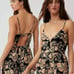 Free People Dainty Cottage Floral Linen Wide Leg One Piece Jumpsuit Size Medium