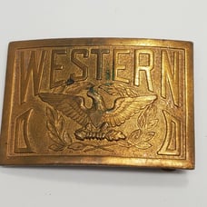 Antique Western Robbins Co. Attleboro Eagle Pluribus Unum Brass Belt Buckle