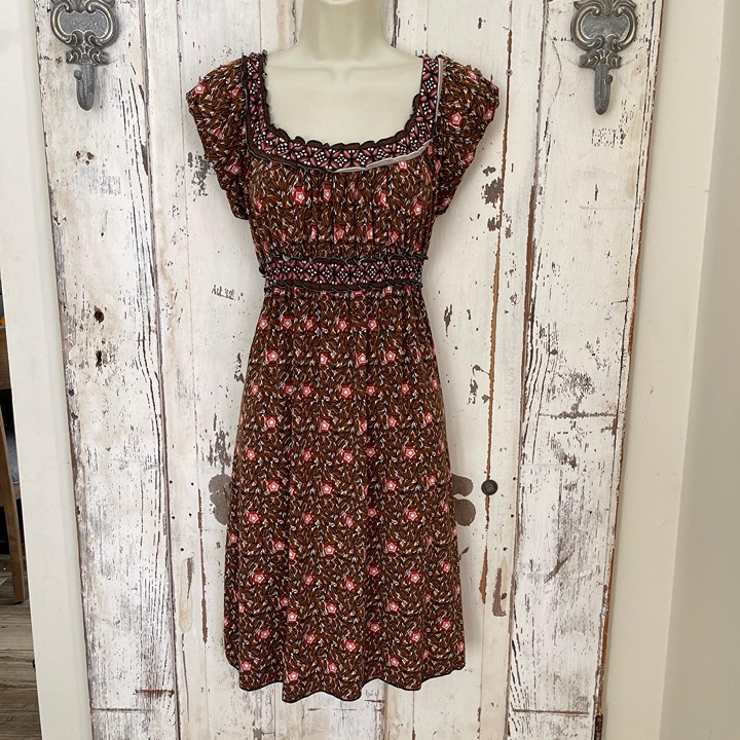 Max Edition Size XS Womans Brown White Rust Pink Ruffle Casual To Occasion Dress