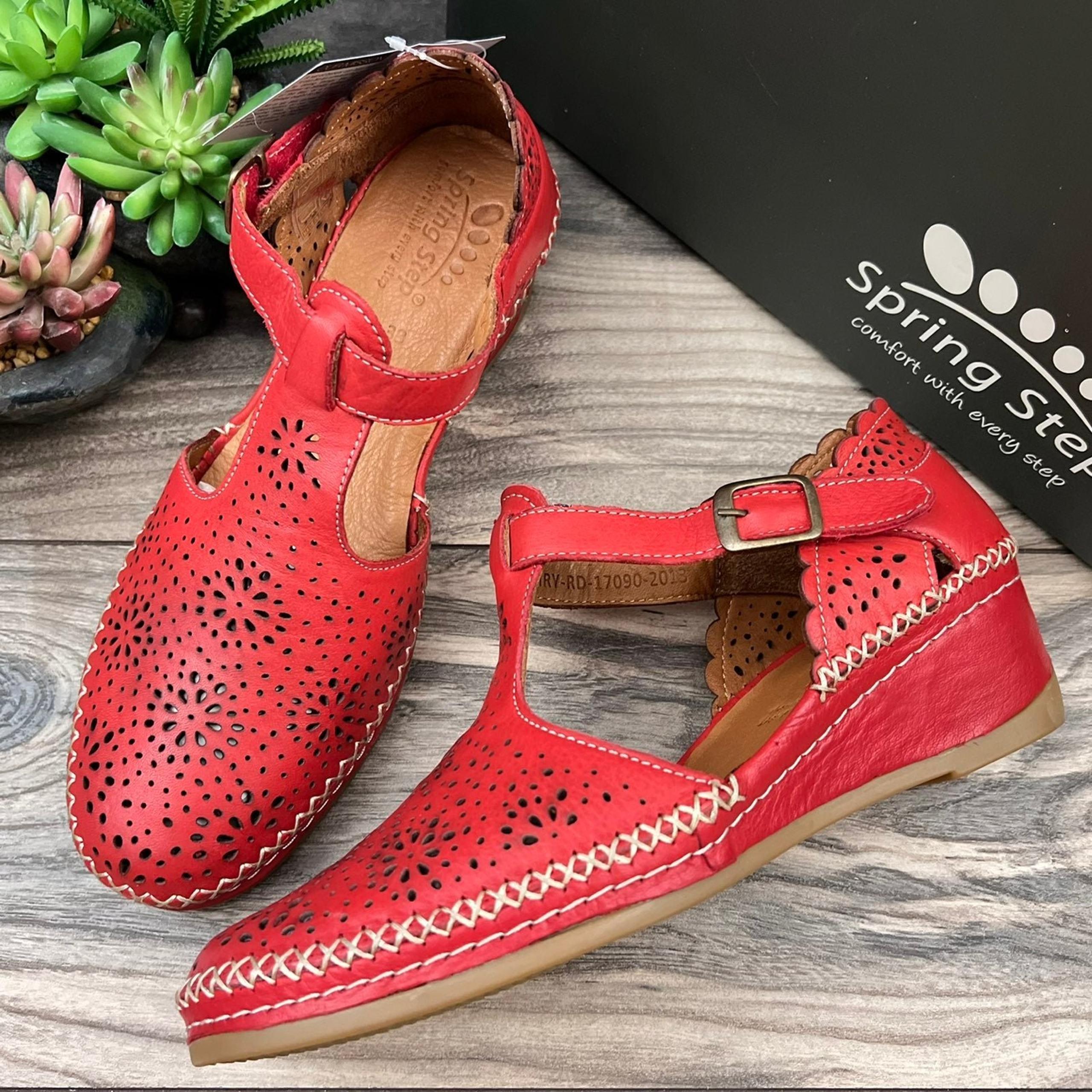 NIB Spring Step EU 40 US 9 Roxela Red Leather T Strap Mary Jane Sandal Shoes