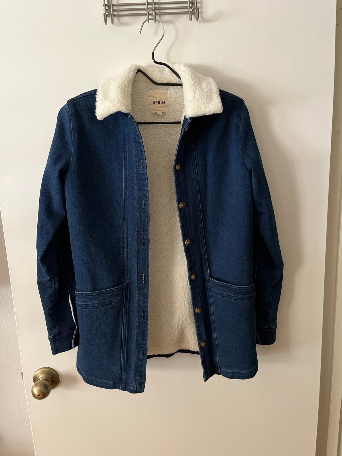 Sezane Will Jacket Indigo Faux Sheepskin Collar XXS