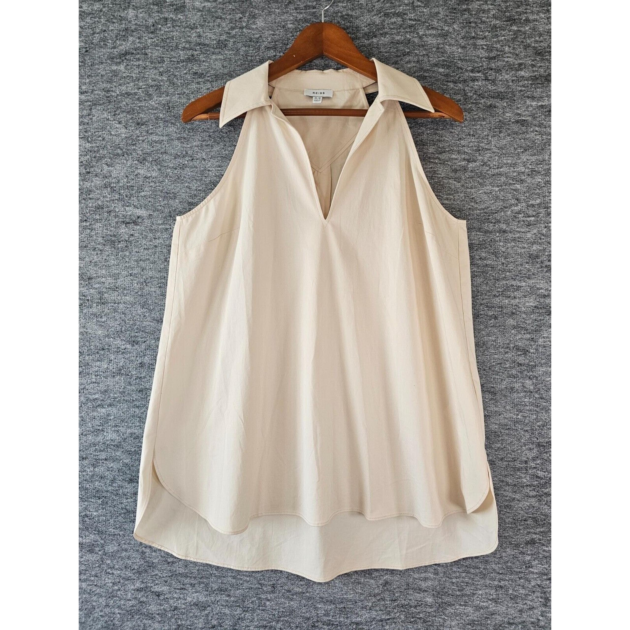 Layla Open-Collar Cotton Blend Sleeveless Top Size 8