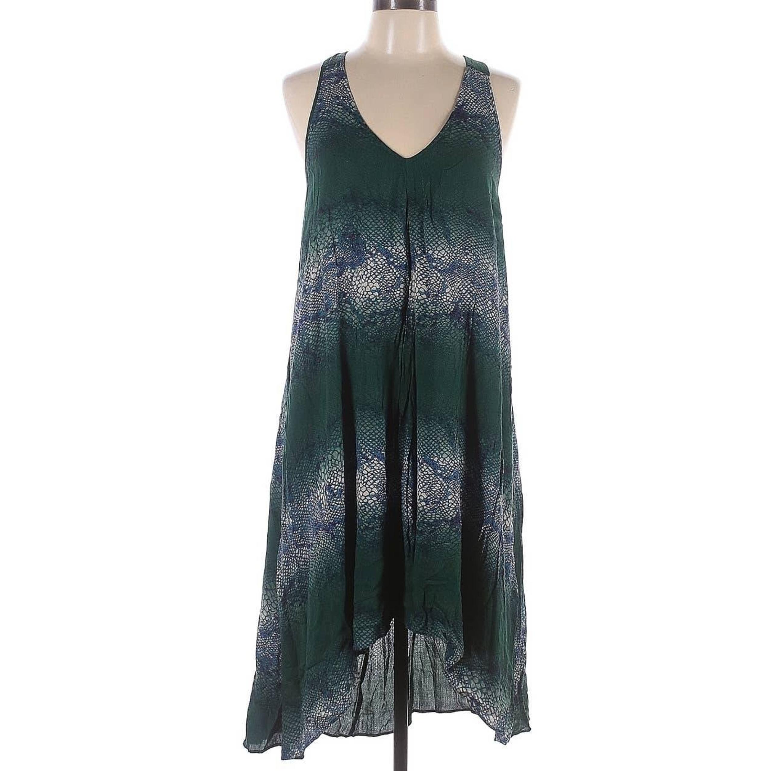 Ecote A-Line Plunge Sleeveless Swing Dress Ruched Large