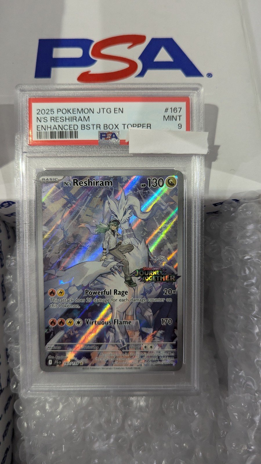 PSA 9 Pokemon Journey Together N’s Reshiram Stamped Enhanced Box Topper Promo