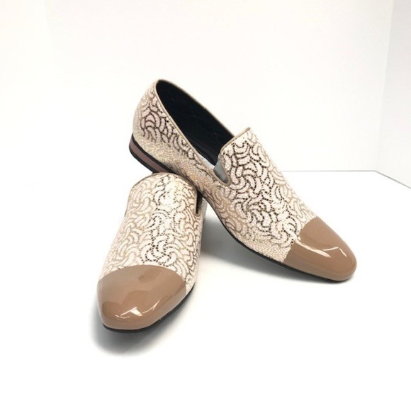 Amali Men Metallic Texture Smoking Slipper Slip On Loafer Shoes Taupe Size 7.5