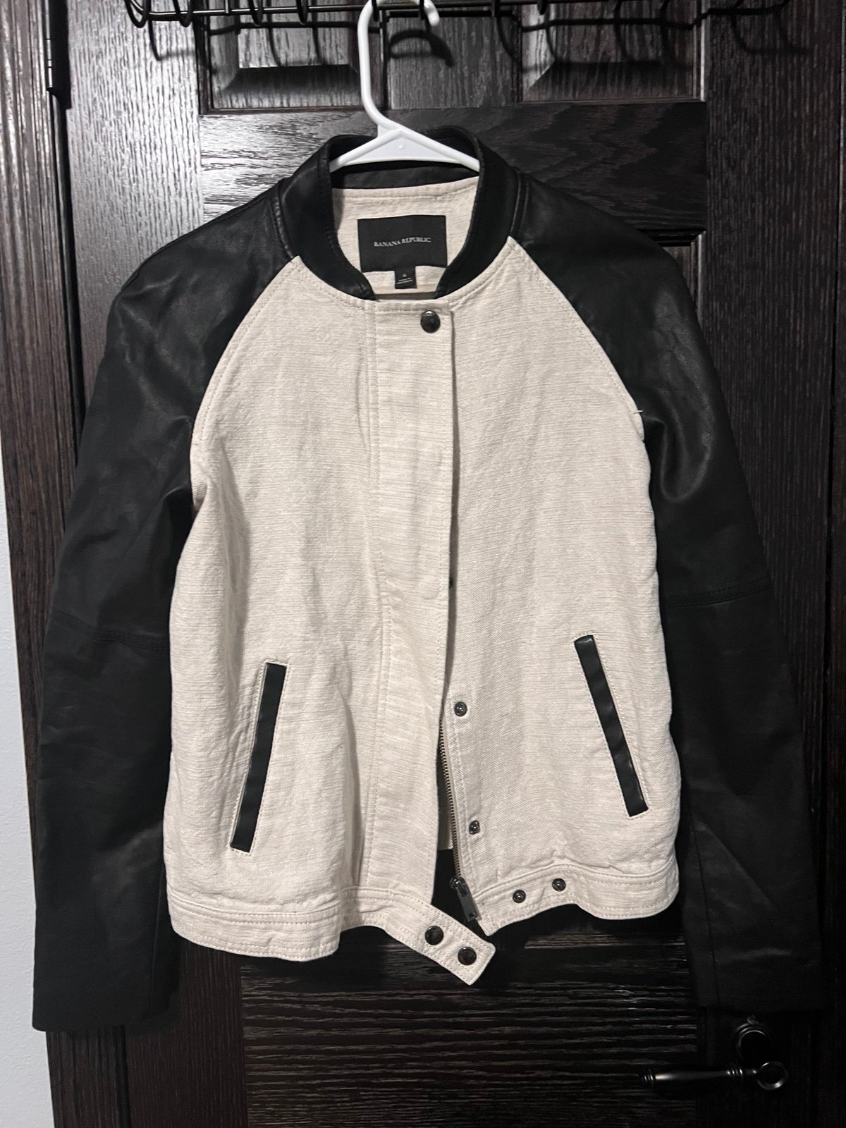 Banana Republic Linen Faux Leather Jacket Womens Size 6 Bomber Preppy Casual