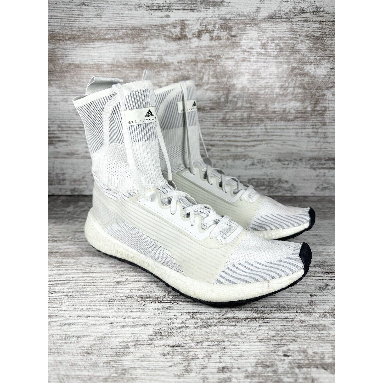 NEW Women's Adidas x Stella McCartney Pulseboost HD Mid White Sneakers Sz 7