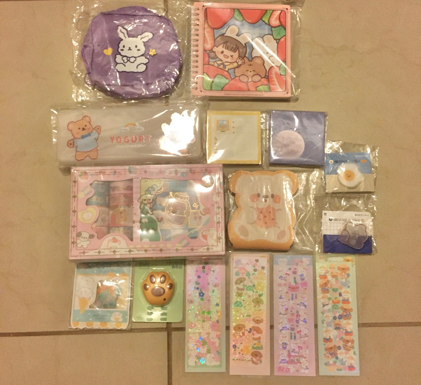 15 PC Kawaii Stationery Lucky Bag Washi Tape Sticky Notebook Pouch Bundle Lot