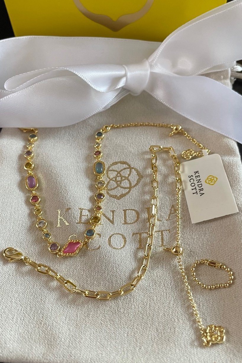NWT 98 Kendra Scott 14K Elisa & Abbie Gold Set of 2 Delicate Chain Bracelets