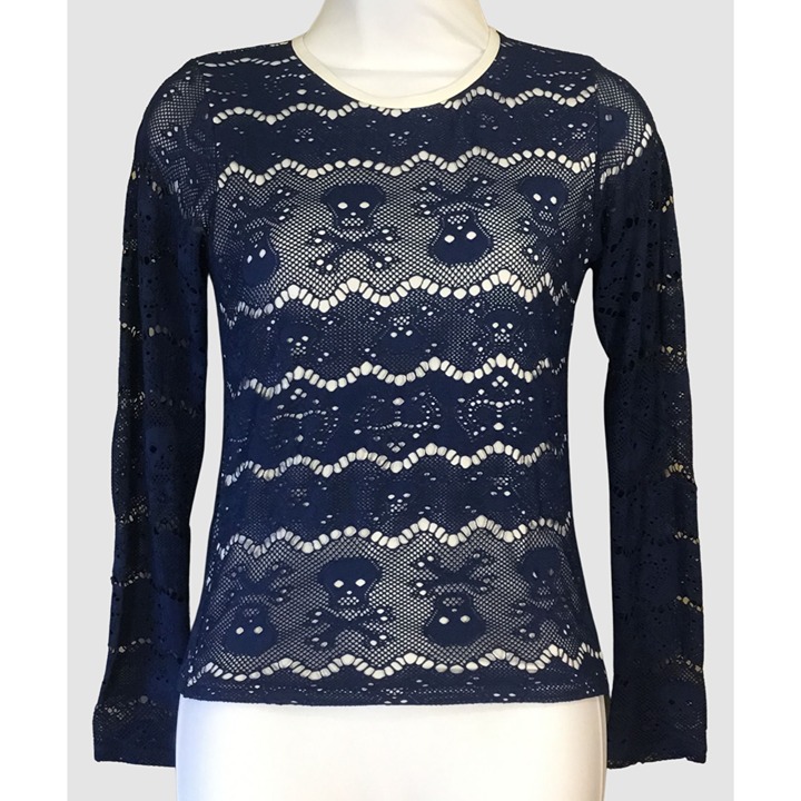 Letarte Midnight Waves Rashguard Navy Skull Lace Overlay White UPF Lining Small