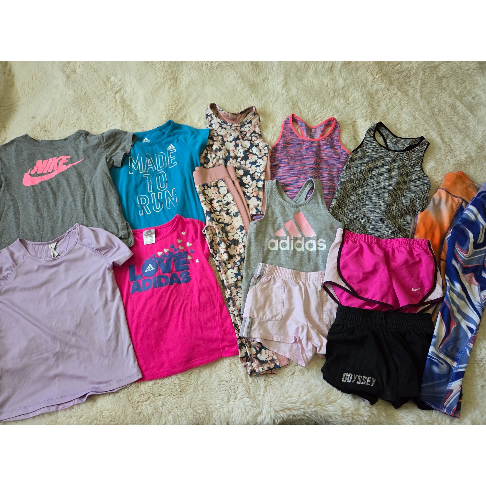 Girls Activewear Lot of athletic clothes leggings, tops and shorts size 6
