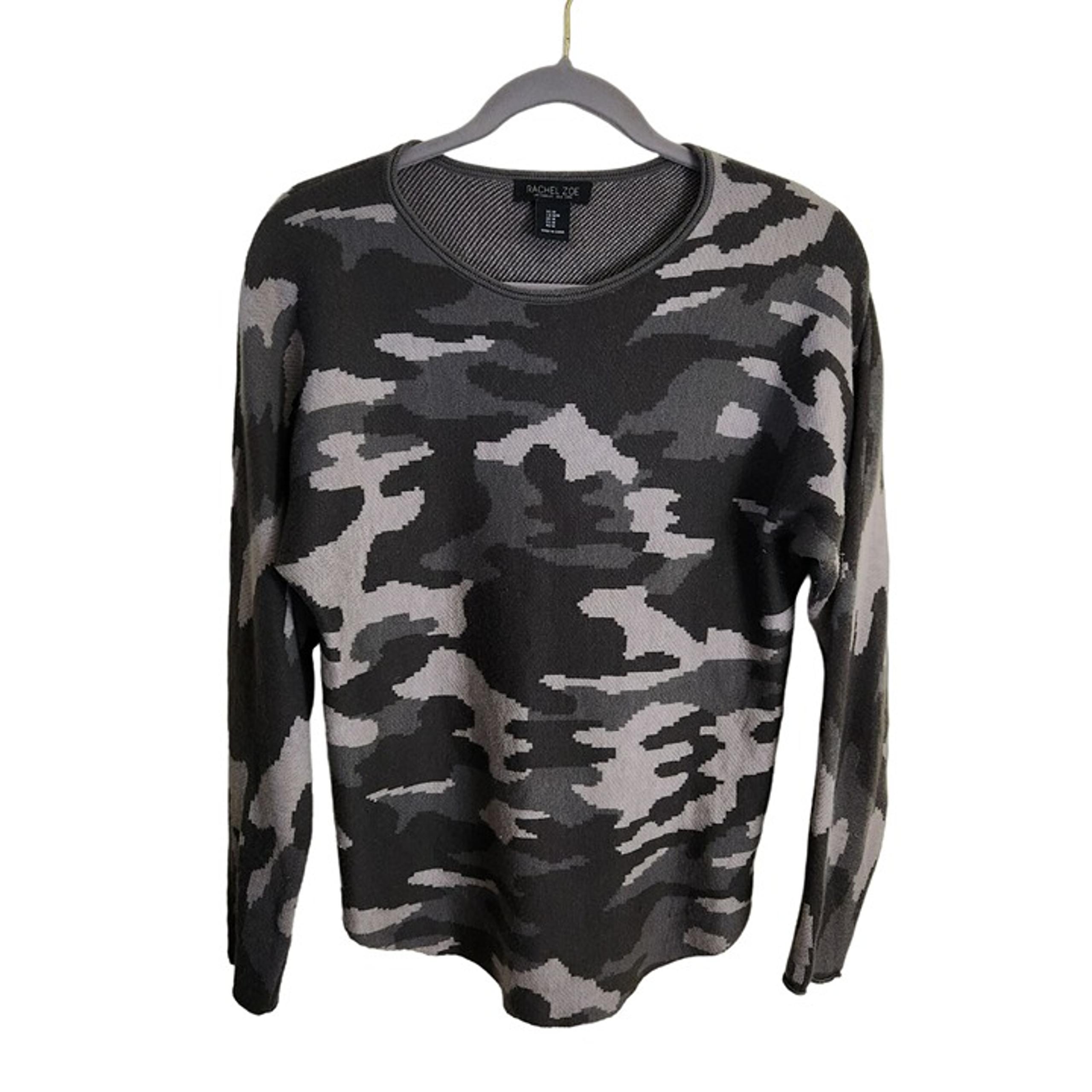 Rachel Zoe Camo Cashmere Blend Scoop Neck Sweater Size M